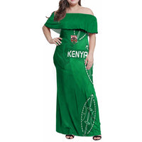 Kenya Rugby Custom Family Matching Off Shoulder Maxi Dress and Hawaiian Shirt Go Champions Simbas - Green Color