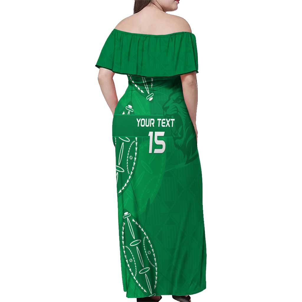 Kenya Rugby Custom Family Matching Off Shoulder Maxi Dress and Hawaiian Shirt Go Champions Simbas - Green Color