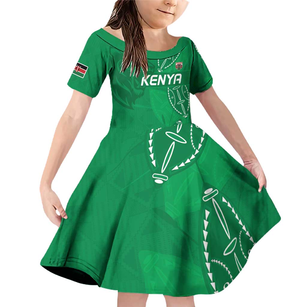 Kenya Rugby Custom Family Matching Off Shoulder Short Dress and Hawaiian Shirt Go Champions Simbas - Green Color