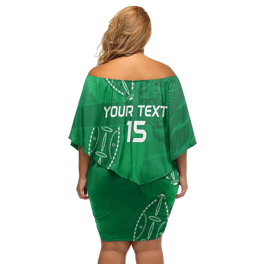 Kenya Rugby Custom Family Matching Off Shoulder Short Dress and Hawaiian Shirt Go Champions Simbas - Green Color