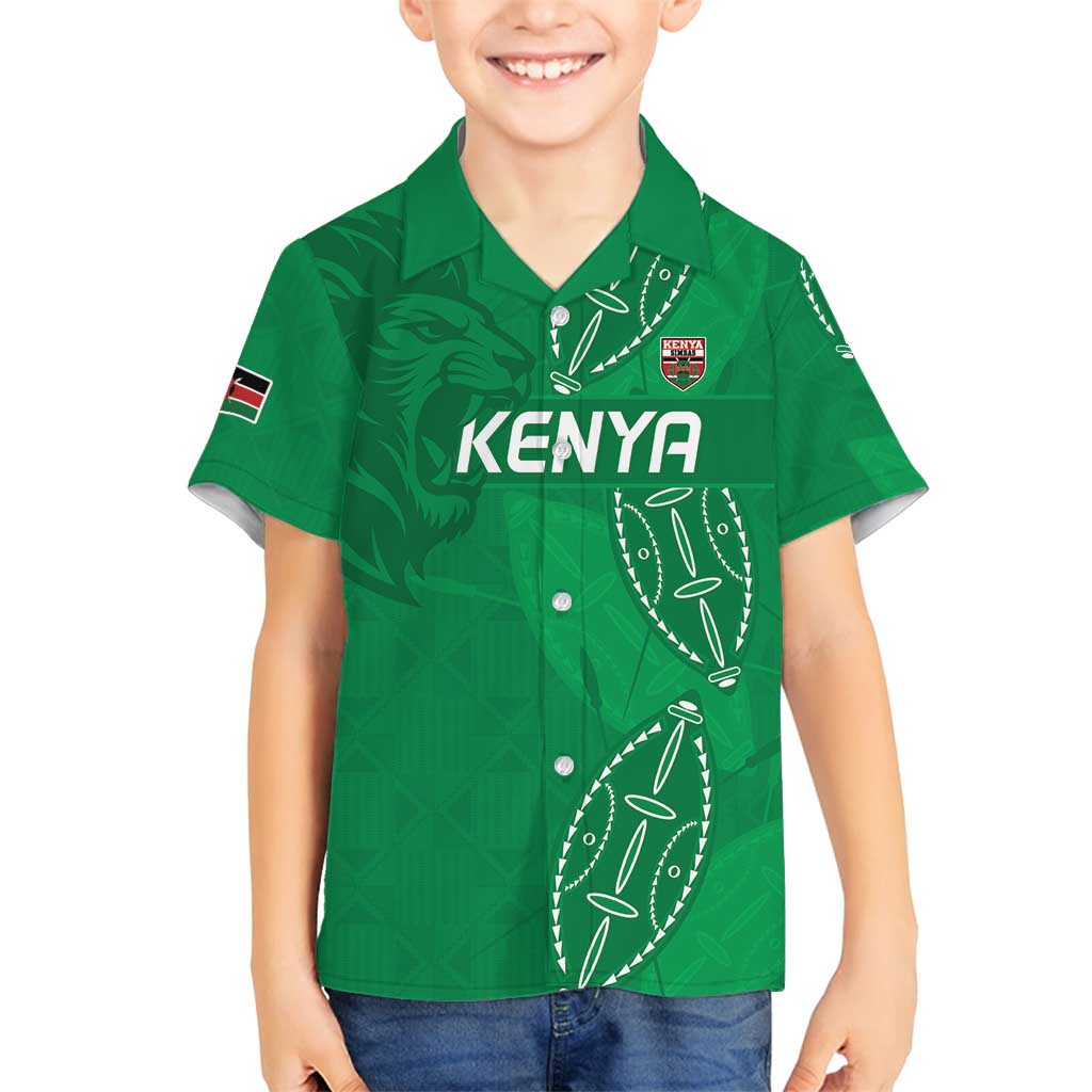 Kenya Rugby Custom Family Matching Off Shoulder Short Dress and Hawaiian Shirt Go Champions Simbas - Green Color