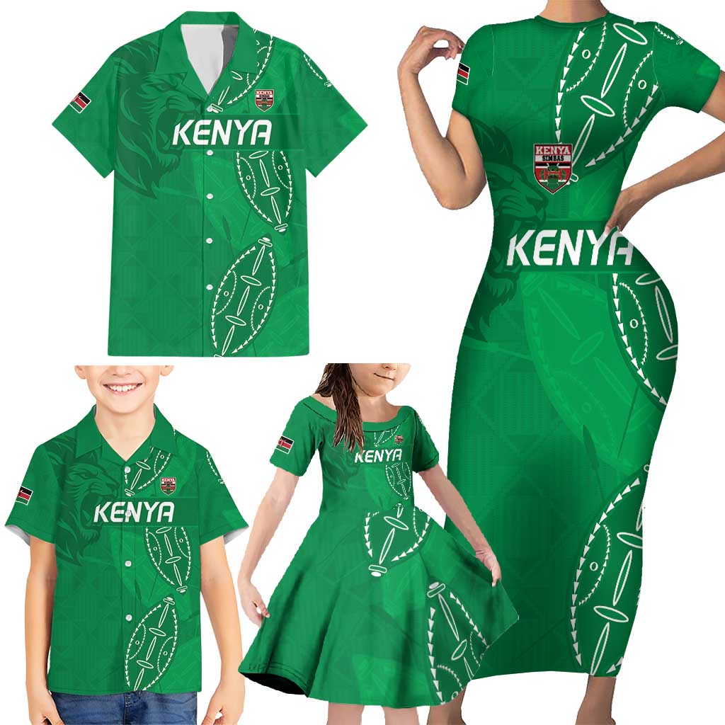 Kenya Rugby Custom Family Matching Short Sleeve Bodycon Dress and Hawaiian Shirt Go Champions Simbas - Green Color
