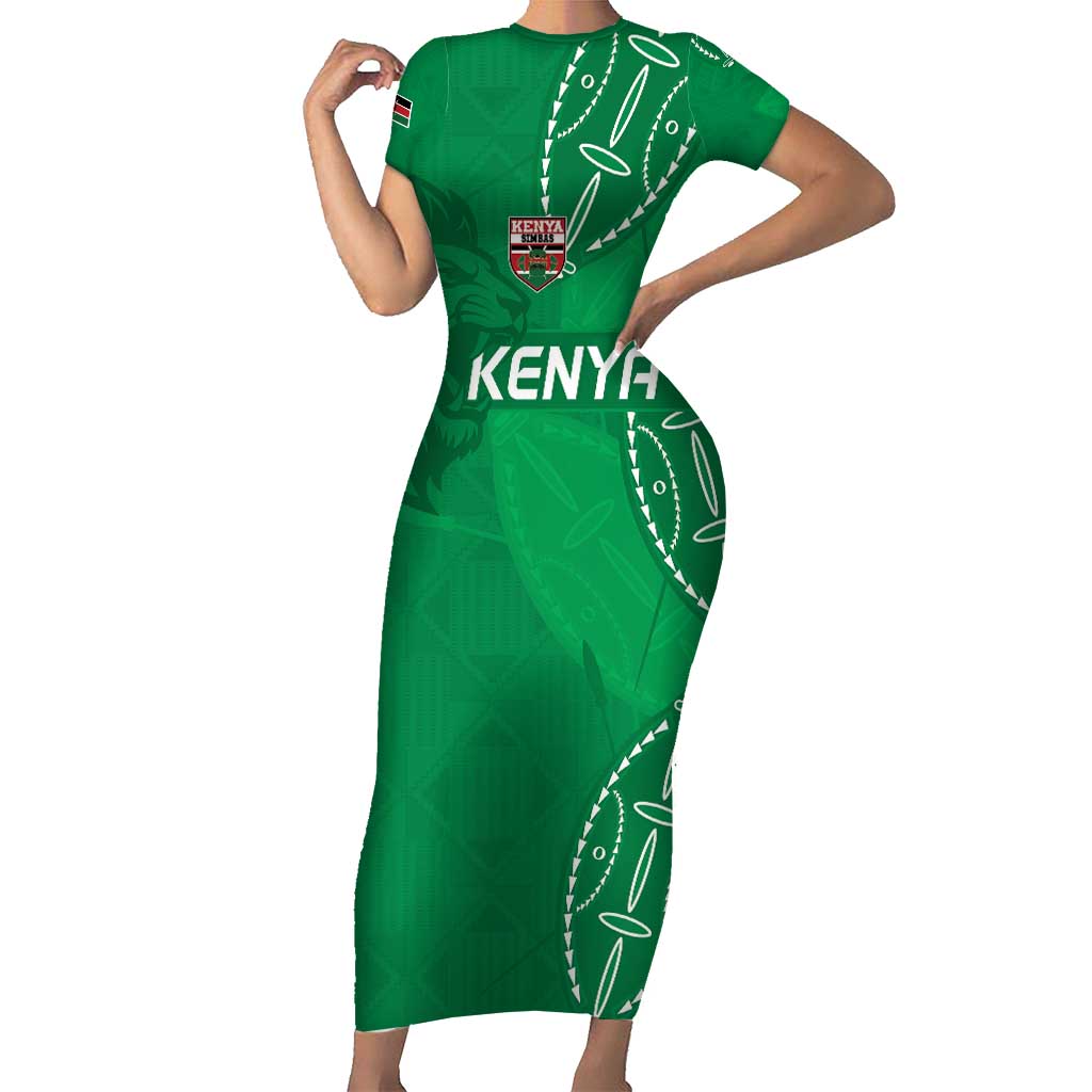 Kenya Rugby Custom Family Matching Short Sleeve Bodycon Dress and Hawaiian Shirt Go Champions Simbas - Green Color