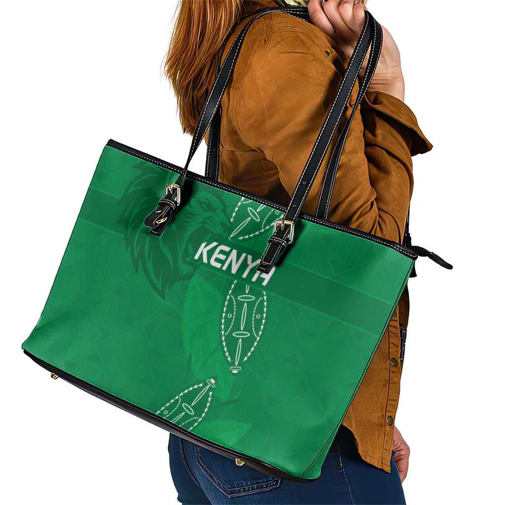 Kenya Rugby Leather Tote Bag Go Champions Simbas - Green Color