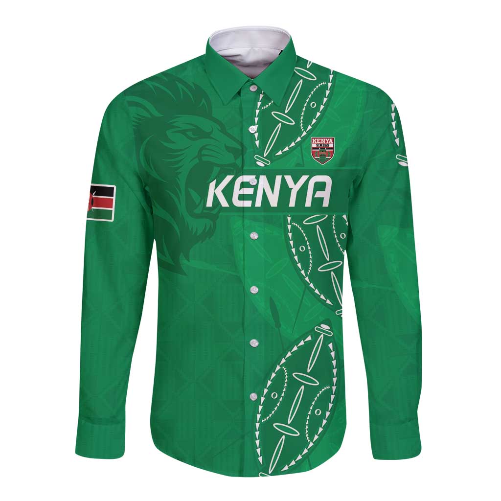 Kenya Rugby Custom Long Sleeve Button Shirt Go Champions Simbas - Green Color