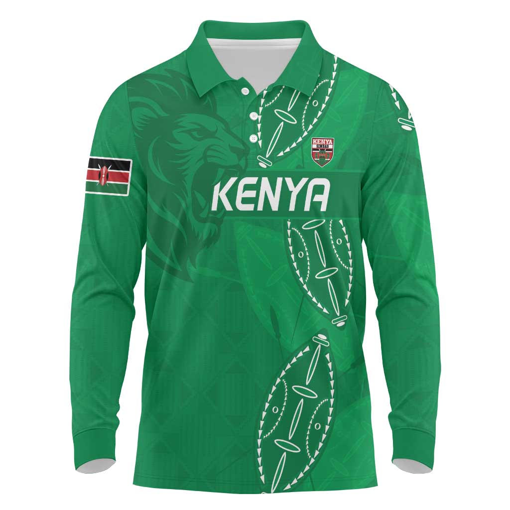 Kenya Rugby Custom Long Sleeve Polo Shirt Go Champions Simbas - Green Color