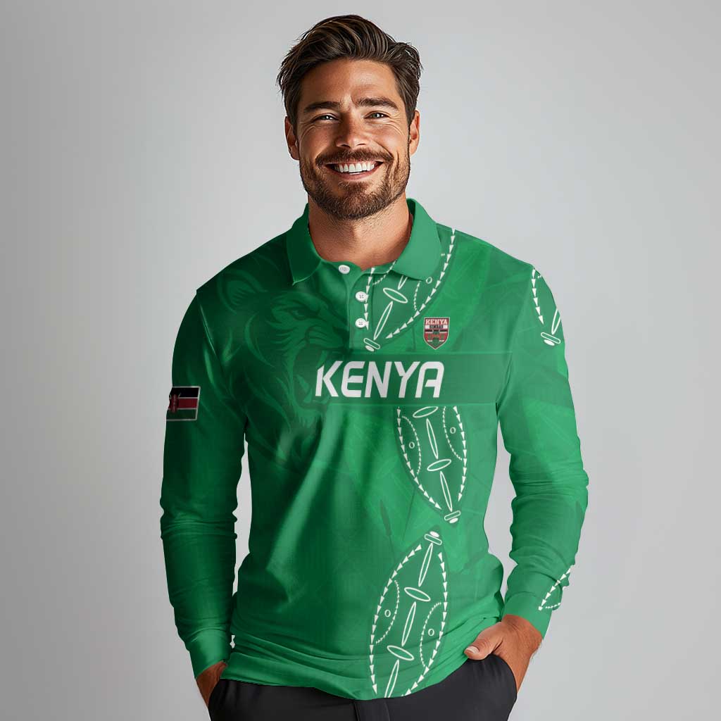 Kenya Rugby Custom Long Sleeve Polo Shirt Go Champions Simbas - Green Color