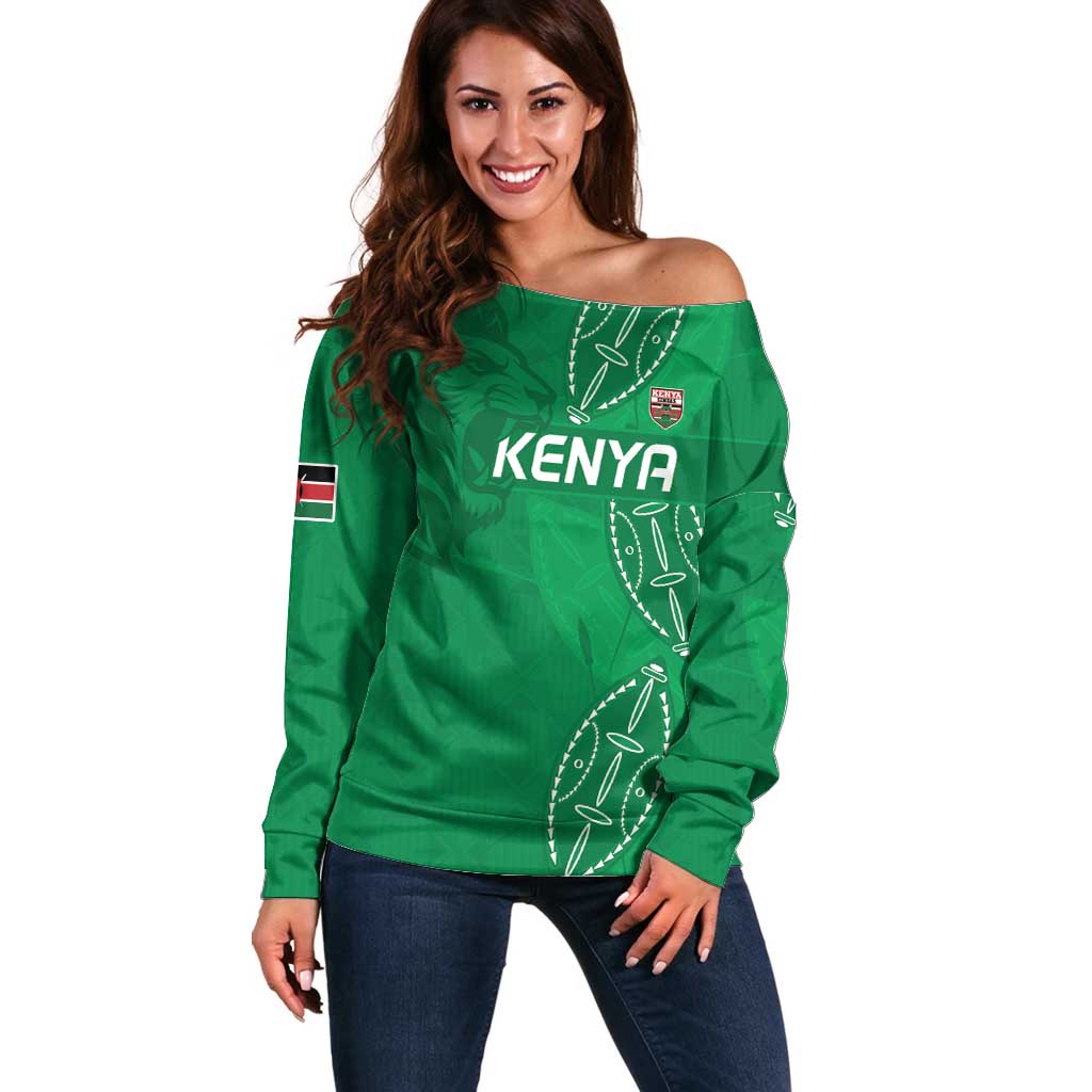 Kenya Rugby Custom Off Shoulder Sweater Go Champions Simbas - Green Color