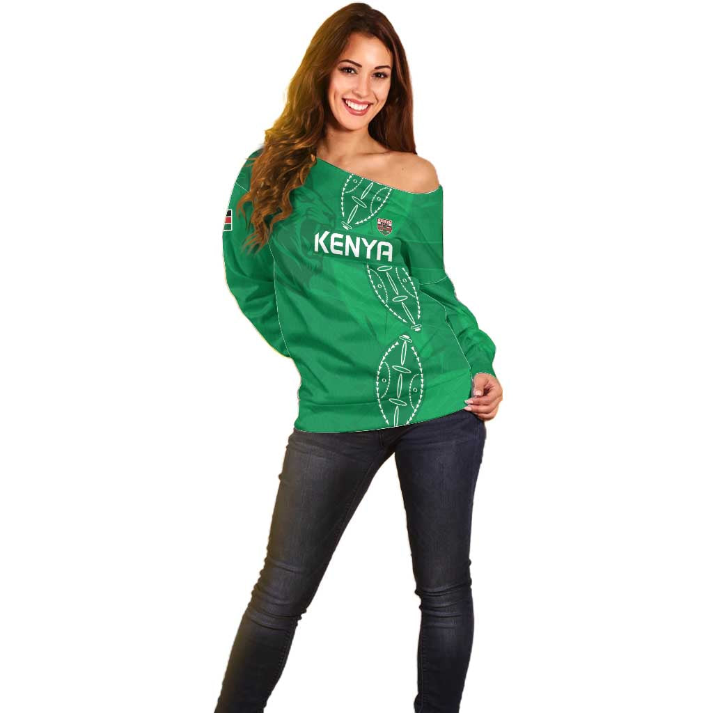Kenya Rugby Custom Off Shoulder Sweater Go Champions Simbas - Green Color