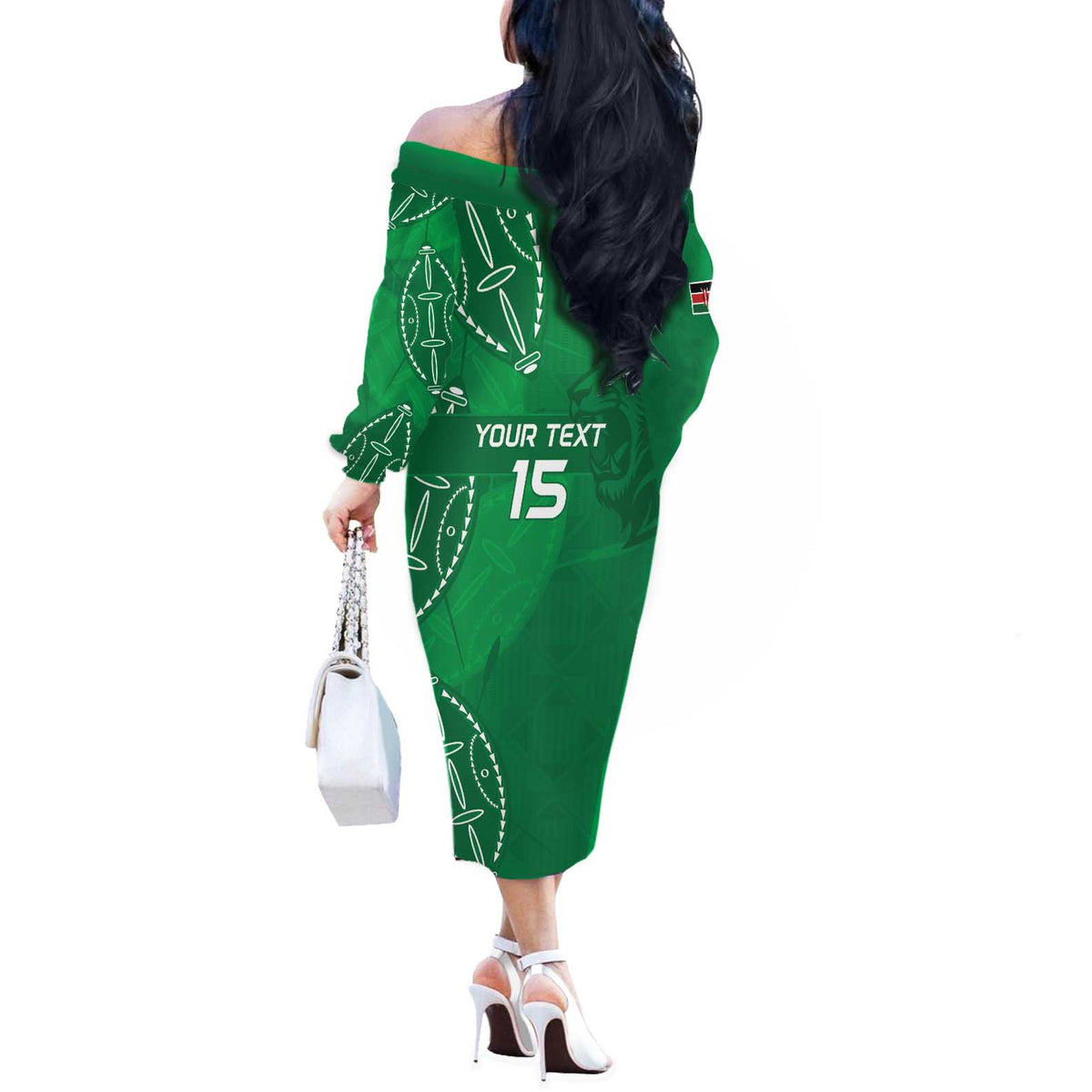 Kenya Rugby Custom Off The Shoulder Long Sleeve Dress Go Champions Simbas - Green Color