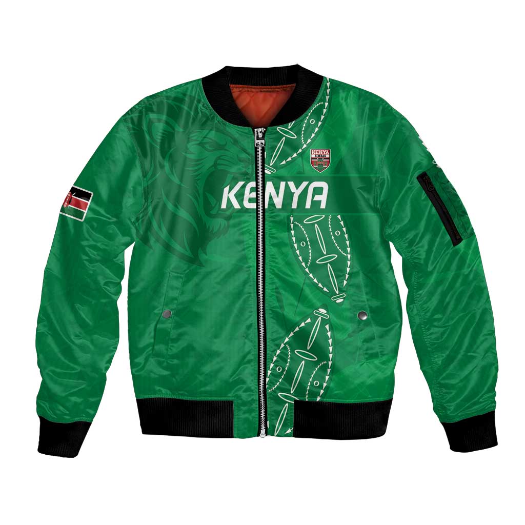 Kenya Rugby Custom Sleeve Zip Bomber Jacket Go Champions Simbas - Green Color
