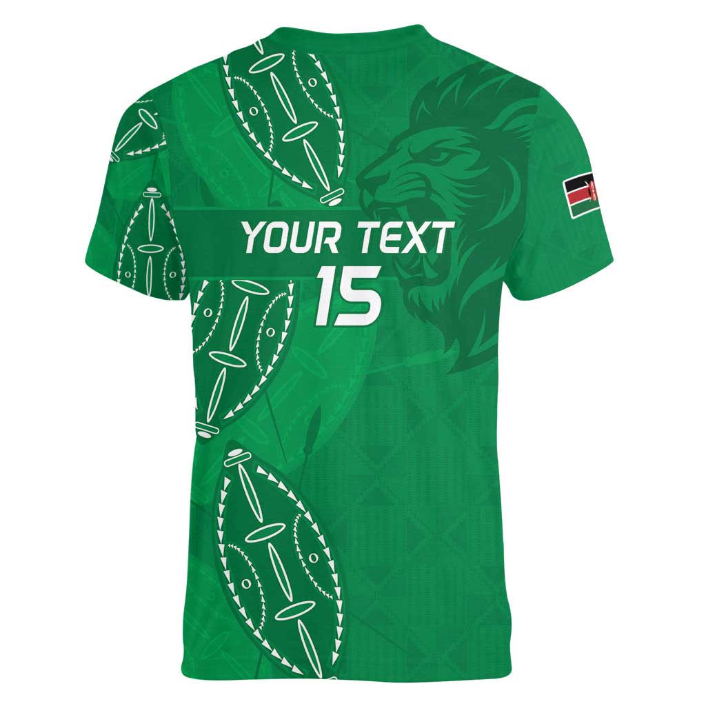 Kenya Rugby Custom Women V-Neck T-Shirt Go Champions Simbas - Green Color