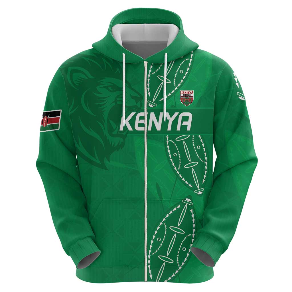 Kenya Rugby Custom Zip Hoodie Go Champions Simbas - Green Color