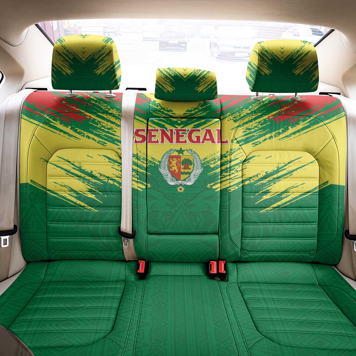 Senegal Rugby Back Car Seat Cover Lion With Coat Of Arms - African Pattern