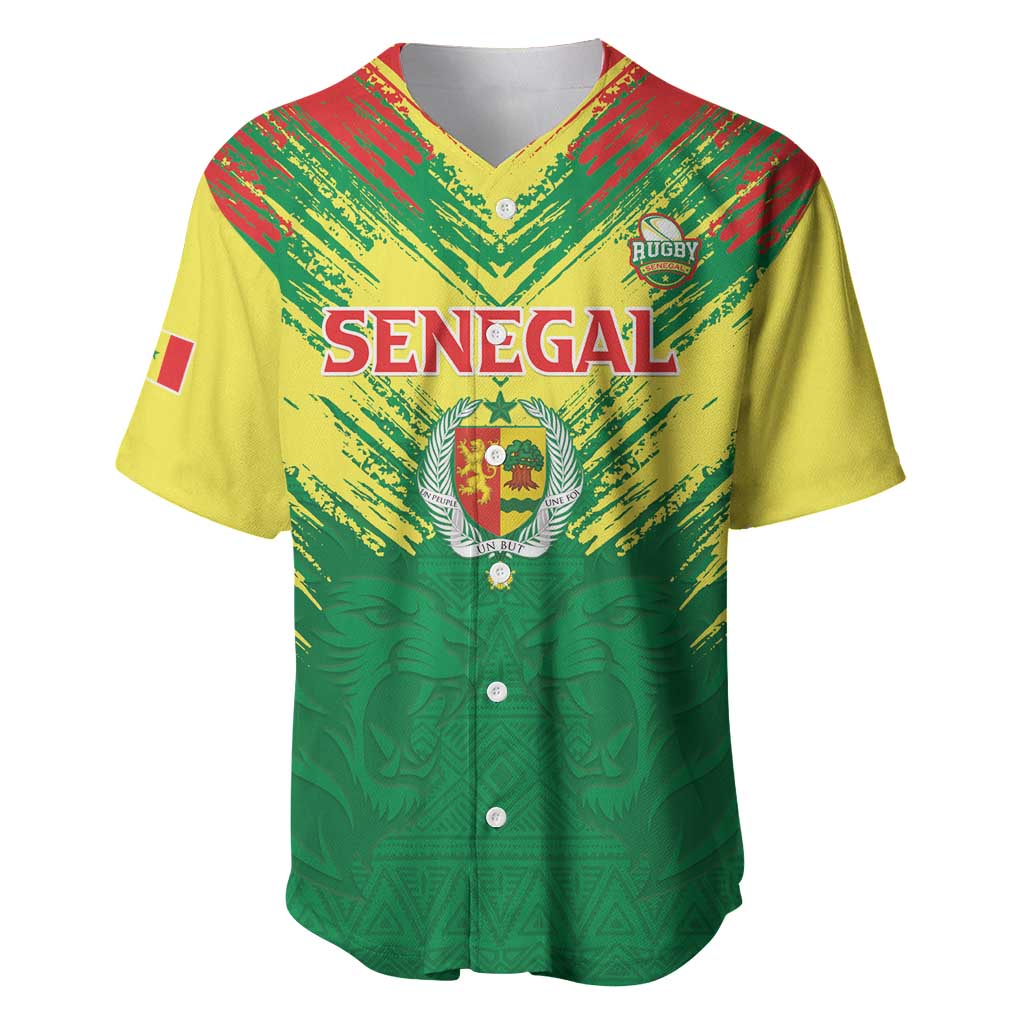 Senegal Rugby Custom Baseball Jersey Lion With Coat Of Arms - African Pattern