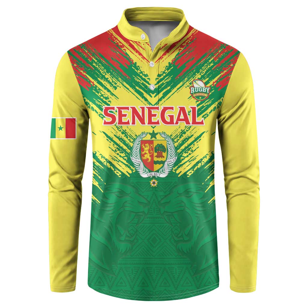 Senegal Rugby Custom Button Sweatshirt Lion With Coat Of Arms - African Pattern