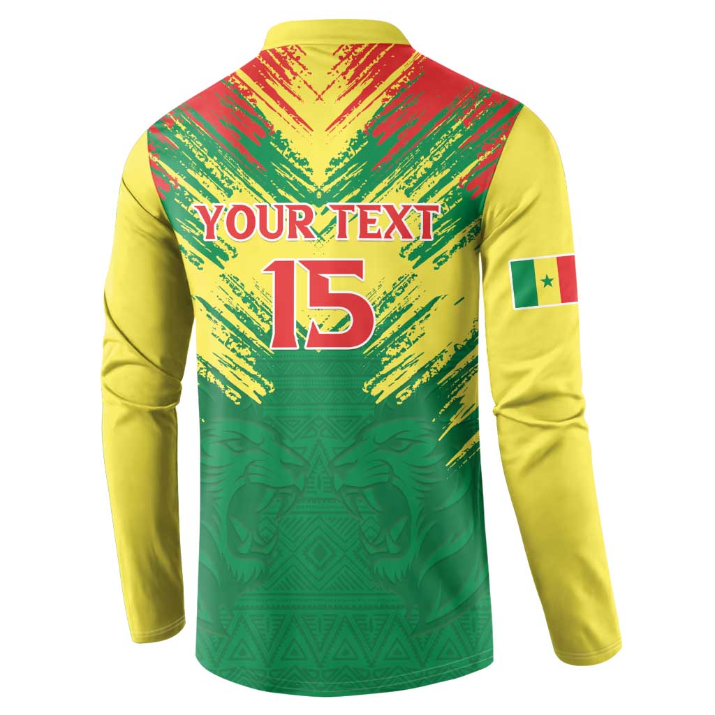 Senegal Rugby Custom Button Sweatshirt Lion With Coat Of Arms - African Pattern