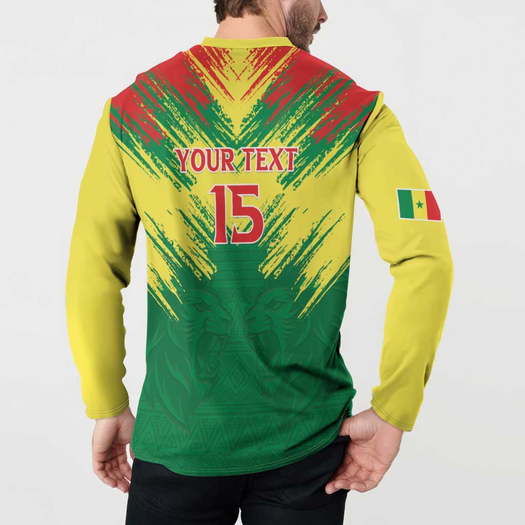 Senegal Rugby Custom Button Sweatshirt Lion With Coat Of Arms - African Pattern