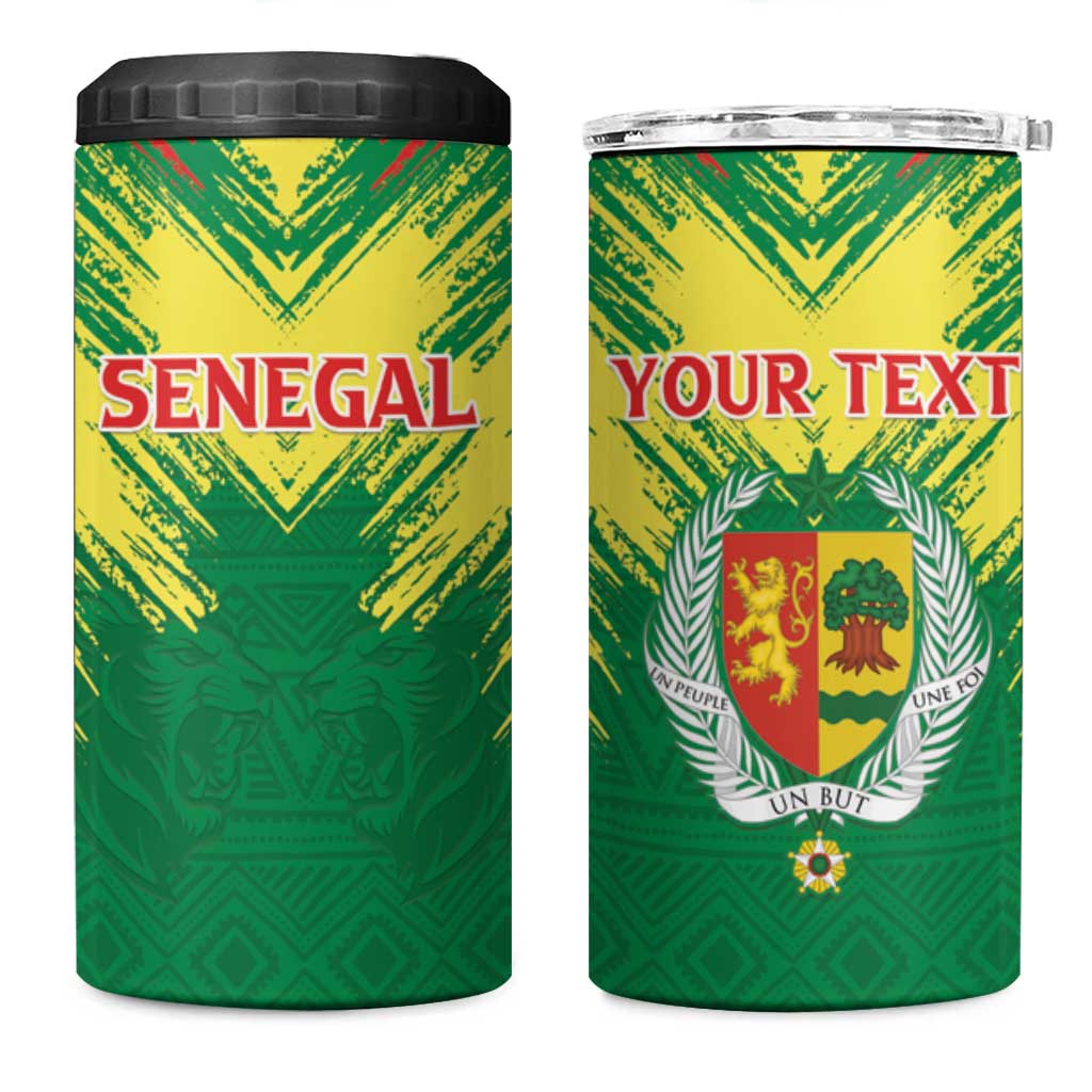 Senegal Rugby Custom 4 in 1 Can Cooler Tumbler Lion With Coat Of Arms - African Pattern