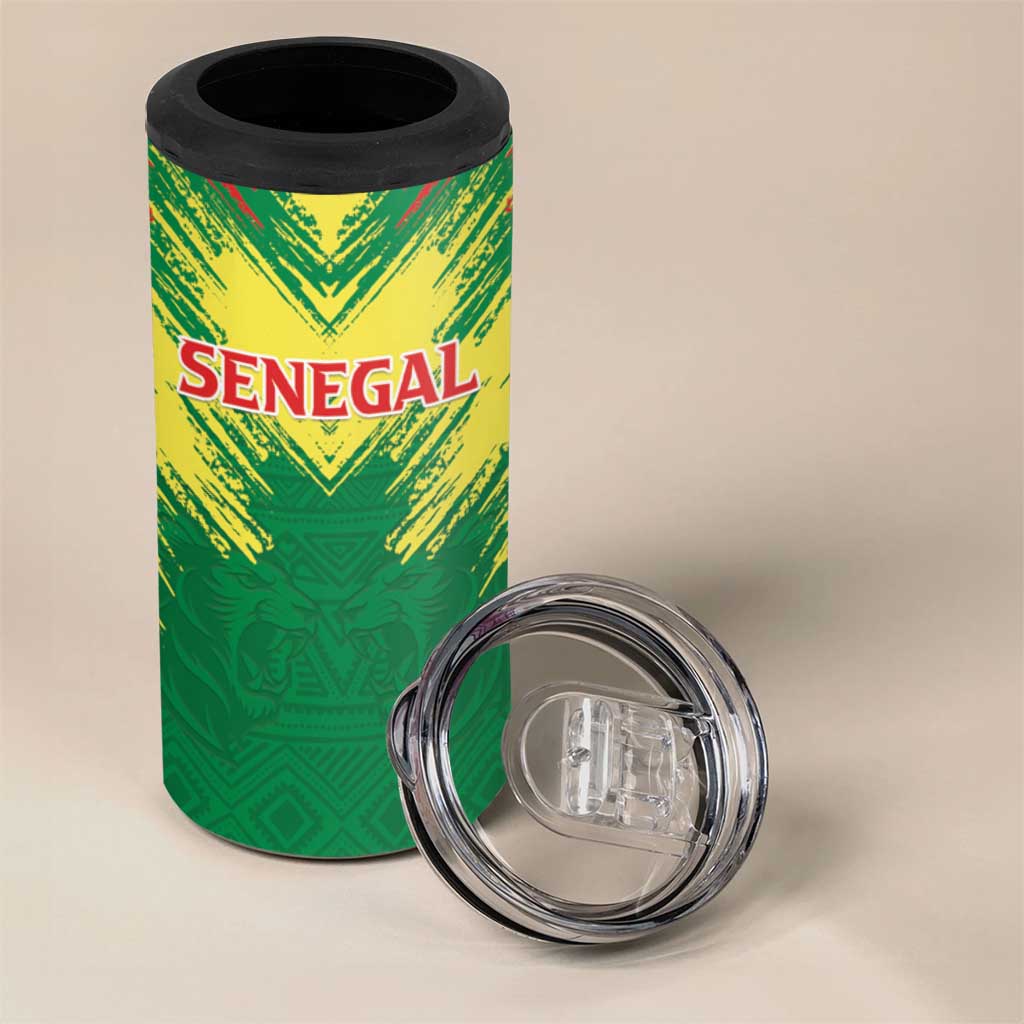 Senegal Rugby Custom 4 in 1 Can Cooler Tumbler Lion With Coat Of Arms - African Pattern