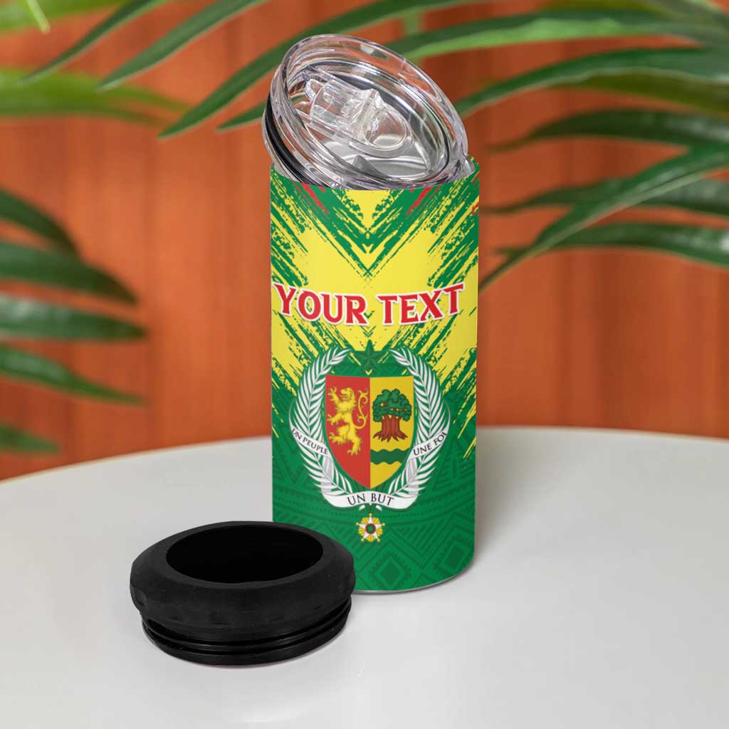 Senegal Rugby Custom 4 in 1 Can Cooler Tumbler Lion With Coat Of Arms - African Pattern