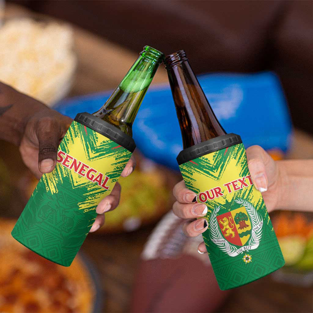 Senegal Rugby Custom 4 in 1 Can Cooler Tumbler Lion With Coat Of Arms - African Pattern