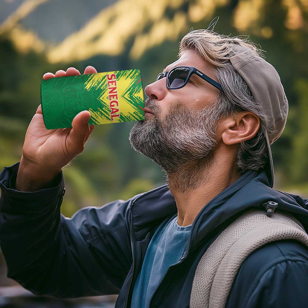 Senegal Rugby Custom 4 in 1 Can Cooler Tumbler Lion With Coat Of Arms - African Pattern