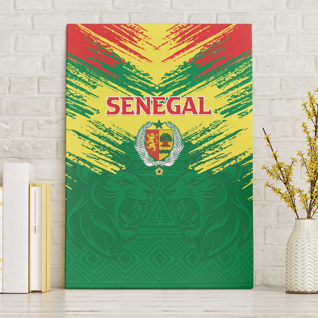 Senegal Rugby Canvas Wall Art Lion With Coat Of Arms - African Pattern