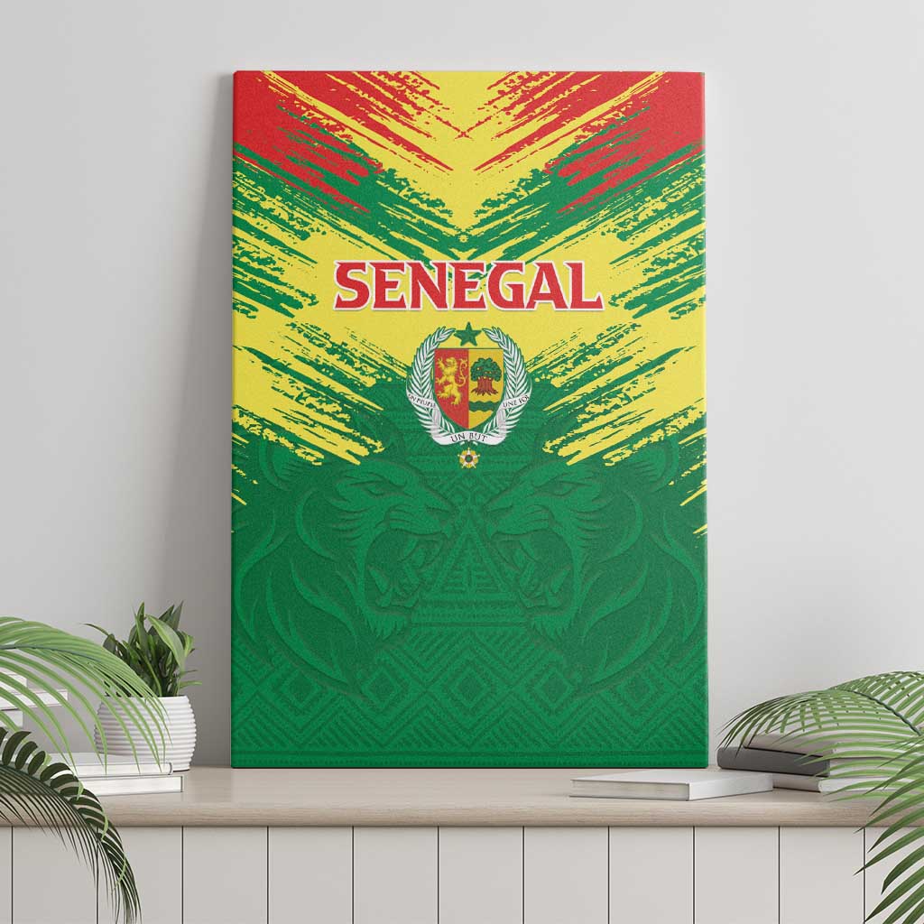 Senegal Rugby Canvas Wall Art Lion With Coat Of Arms - African Pattern