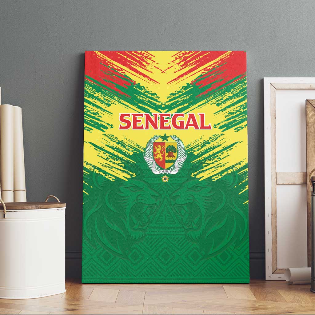 Senegal Rugby Canvas Wall Art Lion With Coat Of Arms - African Pattern