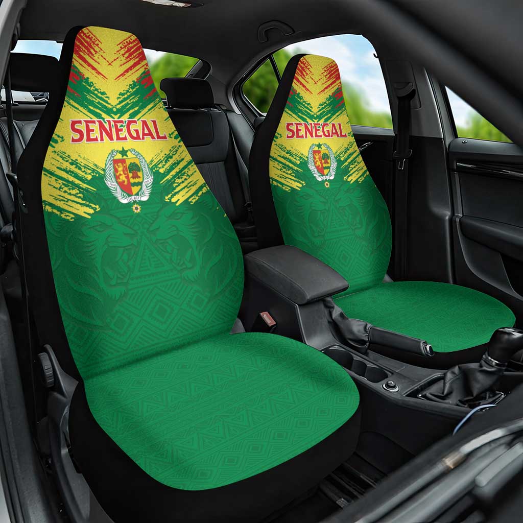 Senegal Rugby Car Seat Cover Lion With Coat Of Arms - African Pattern