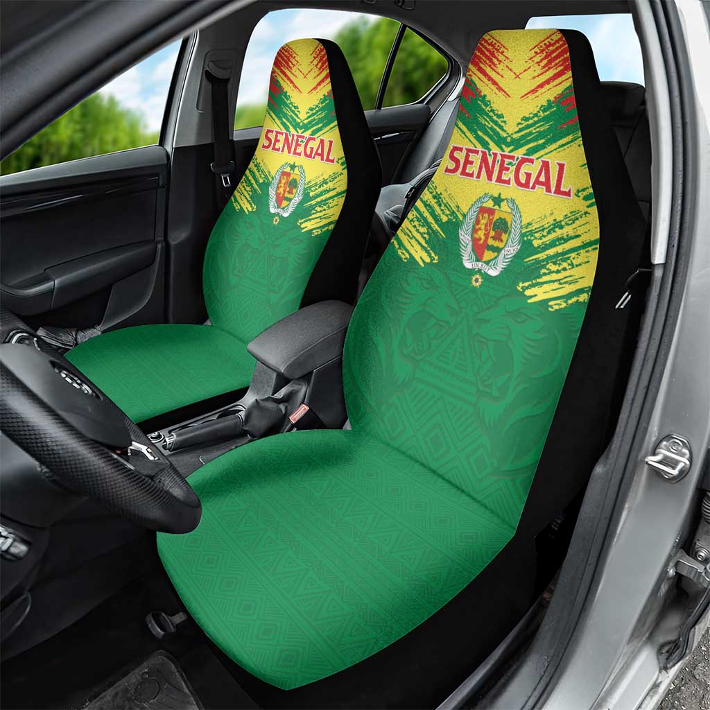 Senegal Rugby Car Seat Cover Lion With Coat Of Arms - African Pattern