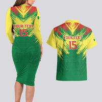 Senegal Rugby Custom Couples Matching Long Sleeve Bodycon Dress and Hawaiian Shirt Lion With Coat Of Arms - African Pattern