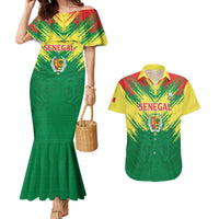 Senegal Rugby Custom Couples Matching Mermaid Dress and Hawaiian Shirt Lion With Coat Of Arms - African Pattern