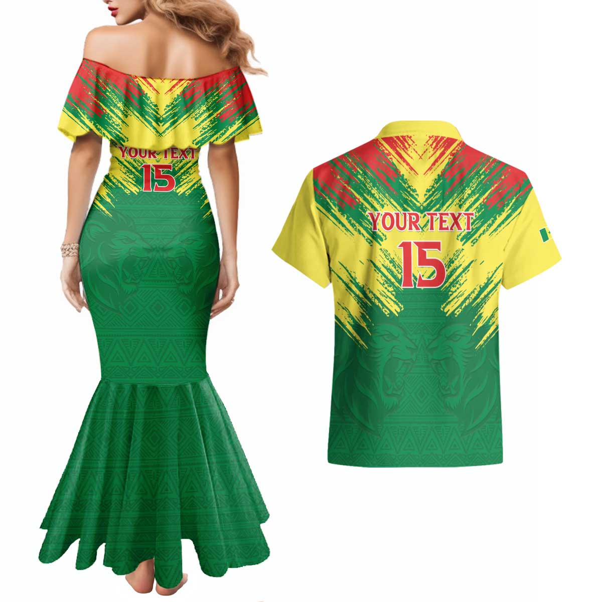 Senegal Rugby Custom Couples Matching Mermaid Dress and Hawaiian Shirt Lion With Coat Of Arms - African Pattern