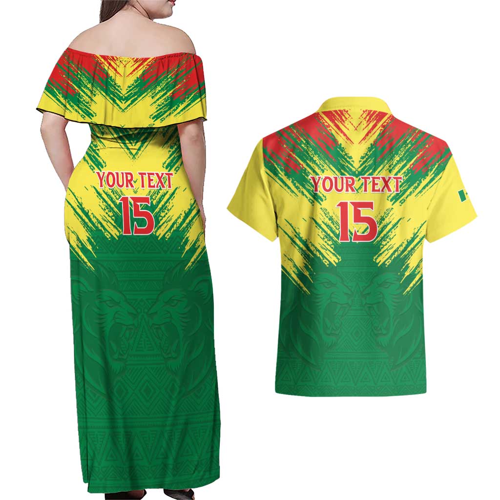 Senegal Rugby Custom Couples Matching Off Shoulder Maxi Dress and Hawaiian Shirt Lion With Coat Of Arms - African Pattern
