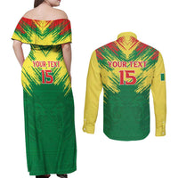 Senegal Rugby Custom Couples Matching Off Shoulder Maxi Dress and Long Sleeve Button Shirt Lion With Coat Of Arms - African Pattern