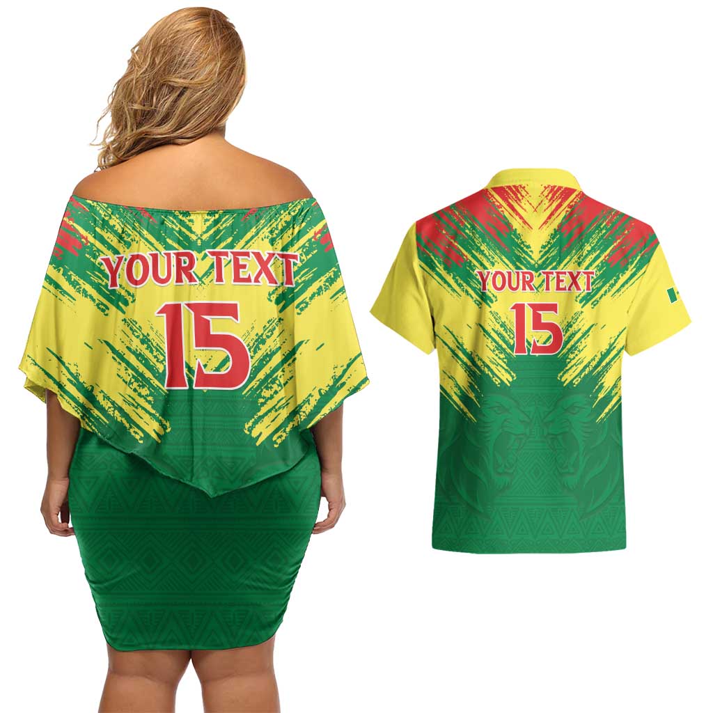 Senegal Rugby Custom Couples Matching Off Shoulder Short Dress and Hawaiian Shirt Lion With Coat Of Arms - African Pattern