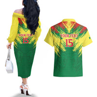 Senegal Rugby Custom Couples Matching Off The Shoulder Long Sleeve Dress and Hawaiian Shirt Lion With Coat Of Arms - African Pattern