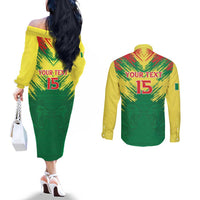 Senegal Rugby Custom Couples Matching Off The Shoulder Long Sleeve Dress and Long Sleeve Button Shirt Lion With Coat Of Arms - African Pattern