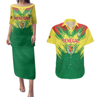 Senegal Rugby Custom Couples Matching Puletasi and Hawaiian Shirt Lion With Coat Of Arms - African Pattern