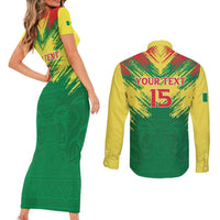 Senegal Rugby Custom Couples Matching Short Sleeve Bodycon Dress and Long Sleeve Button Shirt Lion With Coat Of Arms - African Pattern
