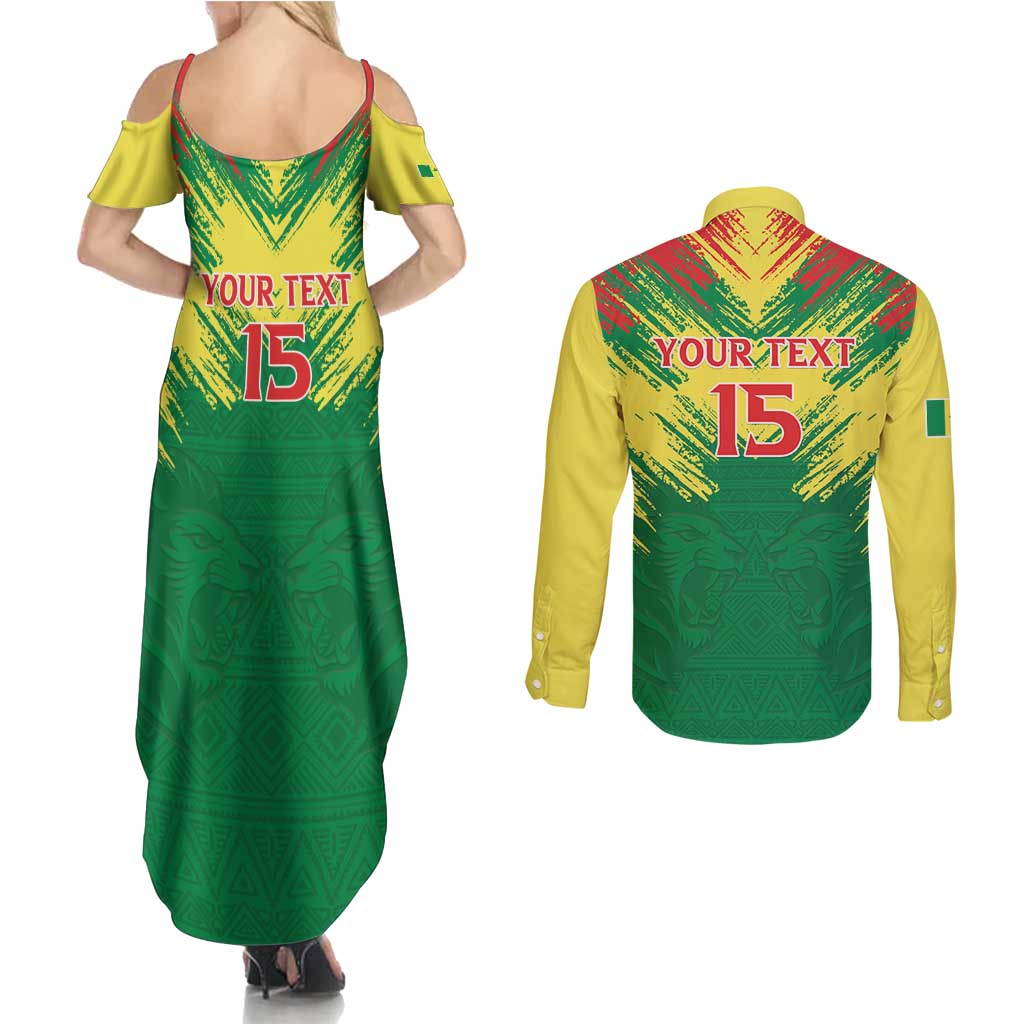 Senegal Rugby Custom Couples Matching Summer Maxi Dress and Long Sleeve Button Shirt Lion With Coat Of Arms - African Pattern