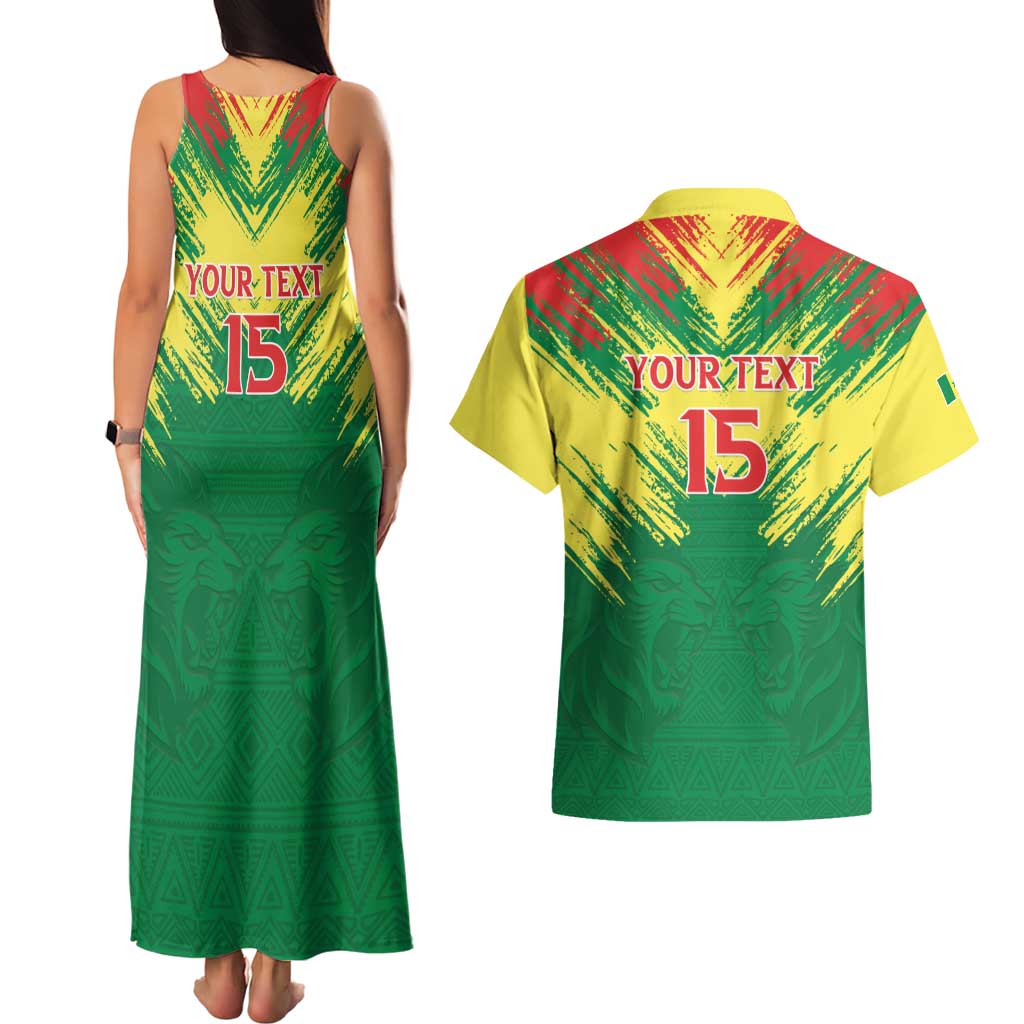 Senegal Rugby Custom Couples Matching Tank Maxi Dress and Hawaiian Shirt Lion With Coat Of Arms - African Pattern