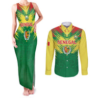 Senegal Rugby Custom Couples Matching Tank Maxi Dress and Long Sleeve Button Shirt Lion With Coat Of Arms - African Pattern