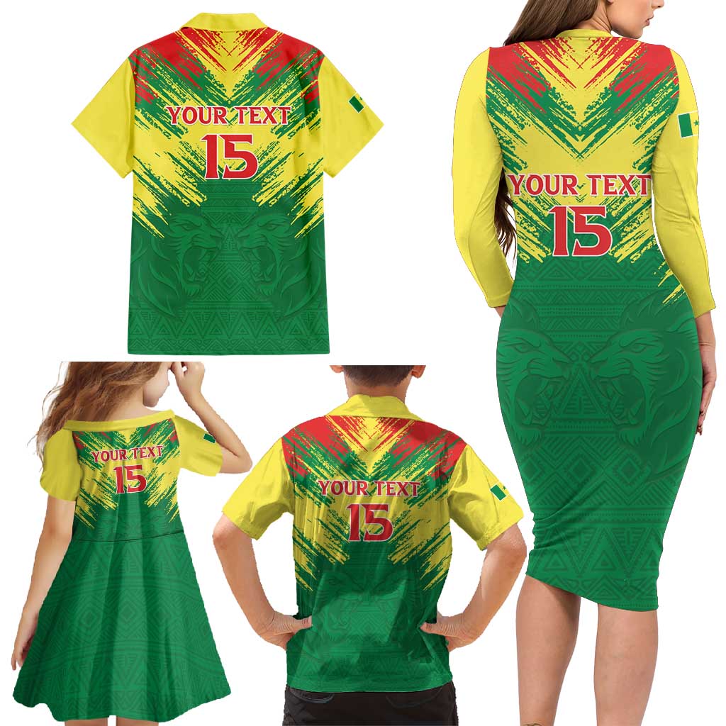 Senegal Rugby Custom Family Matching Long Sleeve Bodycon Dress and Hawaiian Shirt Lion With Coat Of Arms - African Pattern