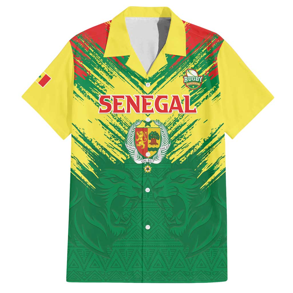 Senegal Rugby Custom Family Matching Long Sleeve Bodycon Dress and Hawaiian Shirt Lion With Coat Of Arms - African Pattern