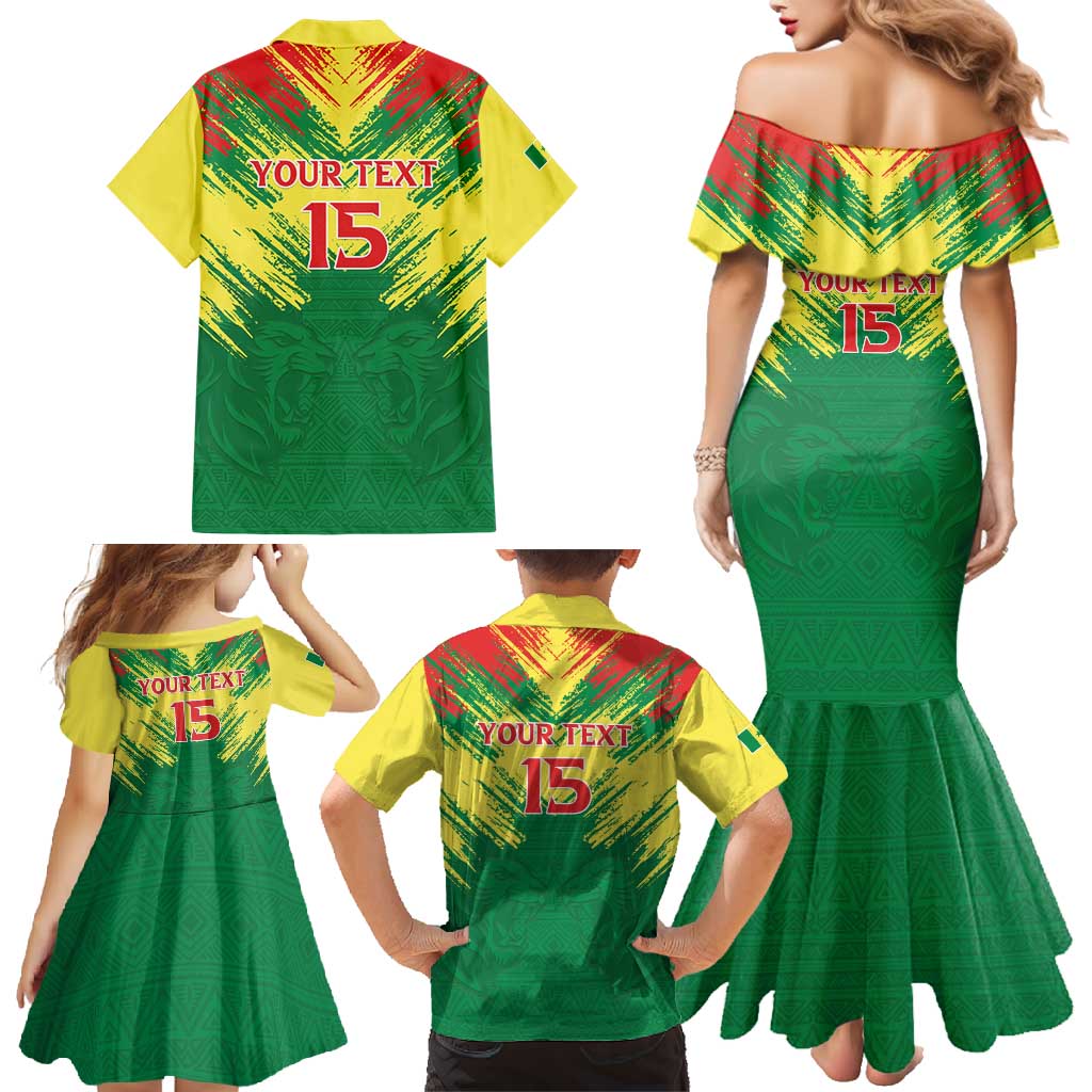 Senegal Rugby Custom Family Matching Mermaid Dress and Hawaiian Shirt Lion With Coat Of Arms - African Pattern