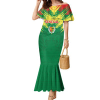 Senegal Rugby Custom Family Matching Mermaid Dress and Hawaiian Shirt Lion With Coat Of Arms - African Pattern