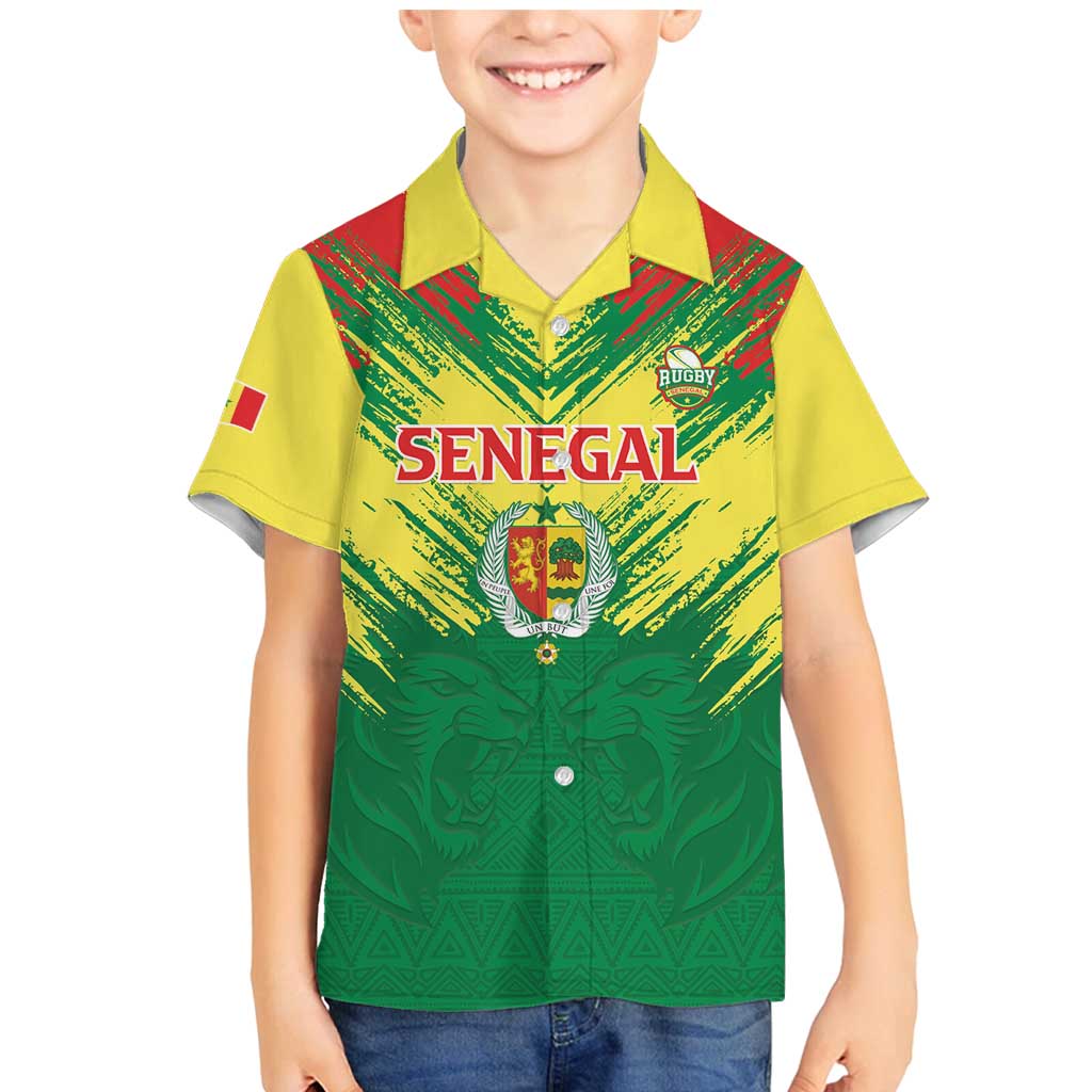 Senegal Rugby Custom Family Matching Mermaid Dress and Hawaiian Shirt Lion With Coat Of Arms - African Pattern